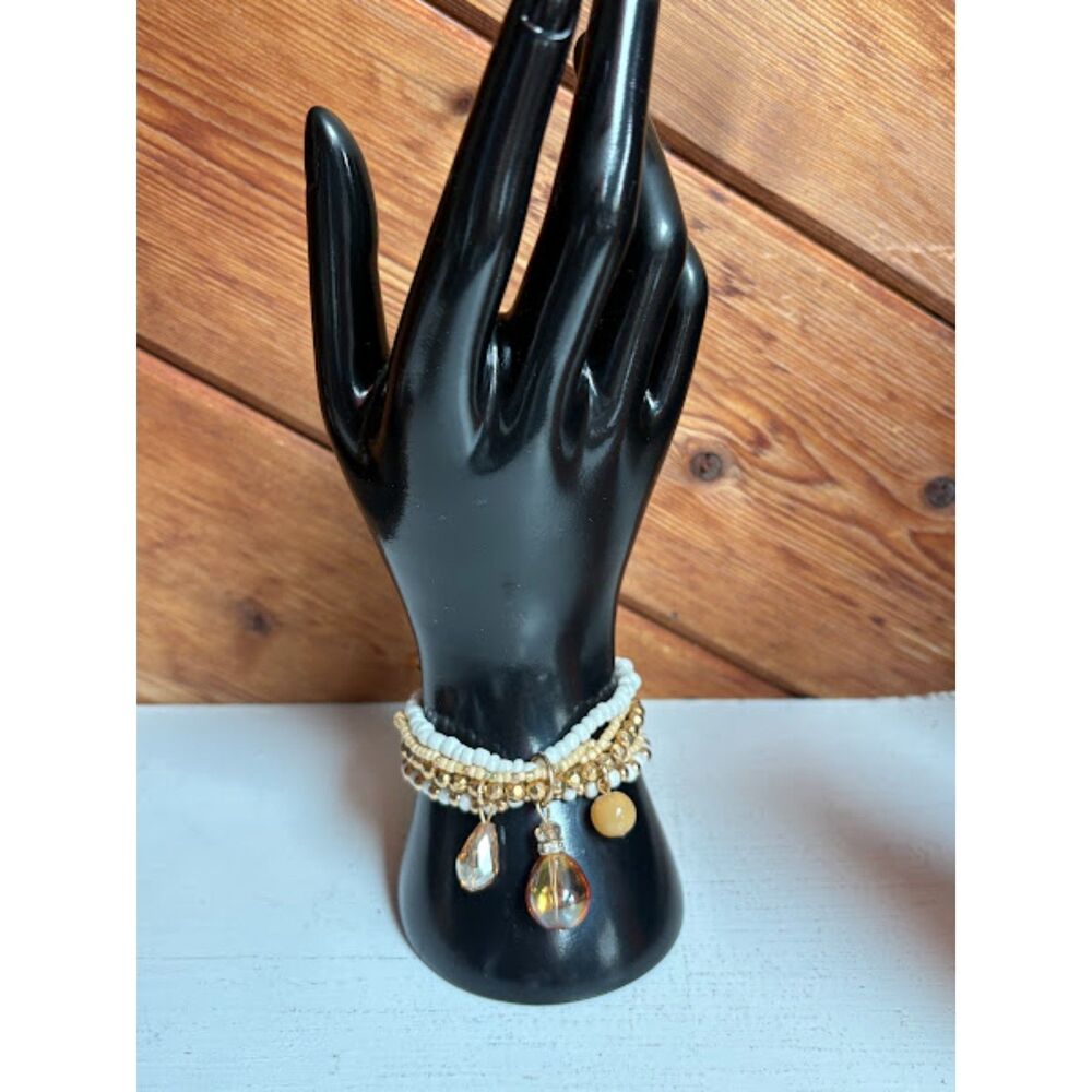 C.i.T.Y 6-Piece Cream & Gold Seed Beaded Bracelet Set NWT